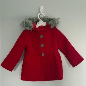 Cat & Jack Red Peacoat with Faux Fur Hood